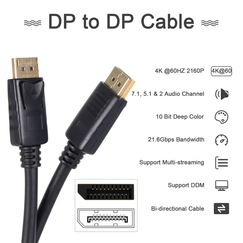 VCOM DisplayPort Kablo 4K 60Hz 1.2V Altın Uçlu 3 Metre | CG631-3.0