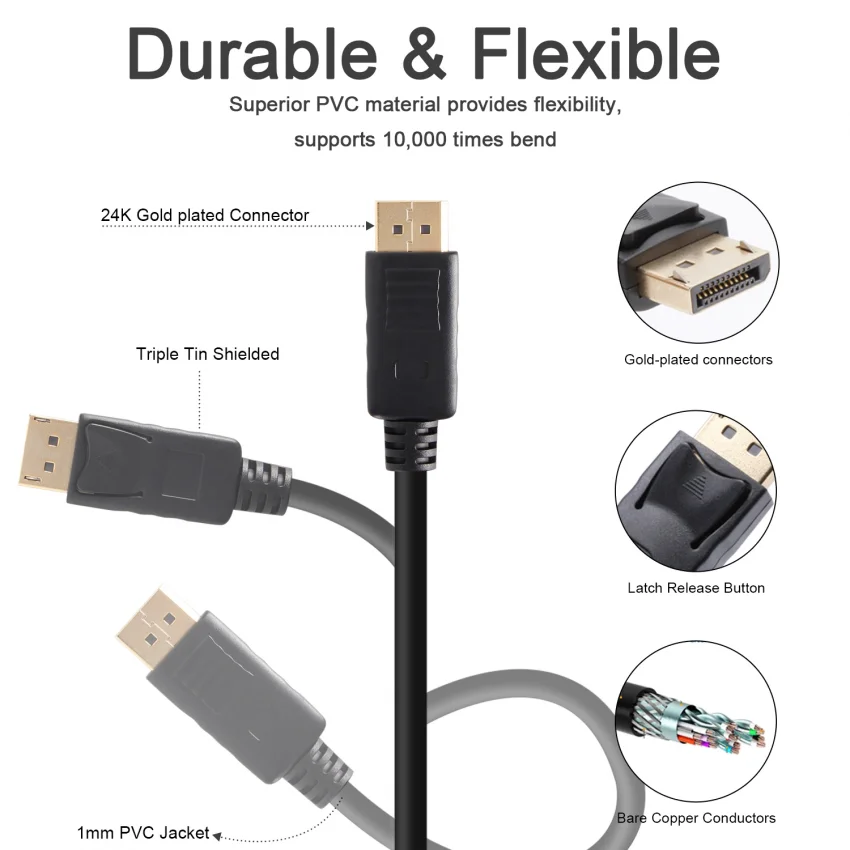 VCOM DisplayPort Kablo 4K 60Hz 1.2V Altın Uçlu 3 Metre | CG631-3.0