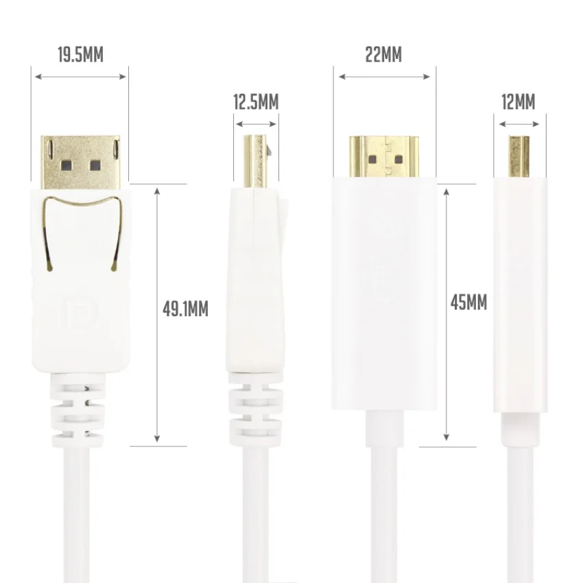 VCOM DisplayPort to HDMI Kablo 4K 60Hz 1.8mt Beyaz | CG605L-1.8