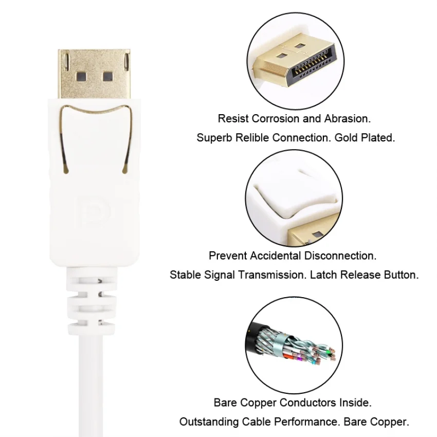 VCOM DisplayPort to HDMI Kablo 4K 60Hz 1.8mt Beyaz | CG605L-1.8