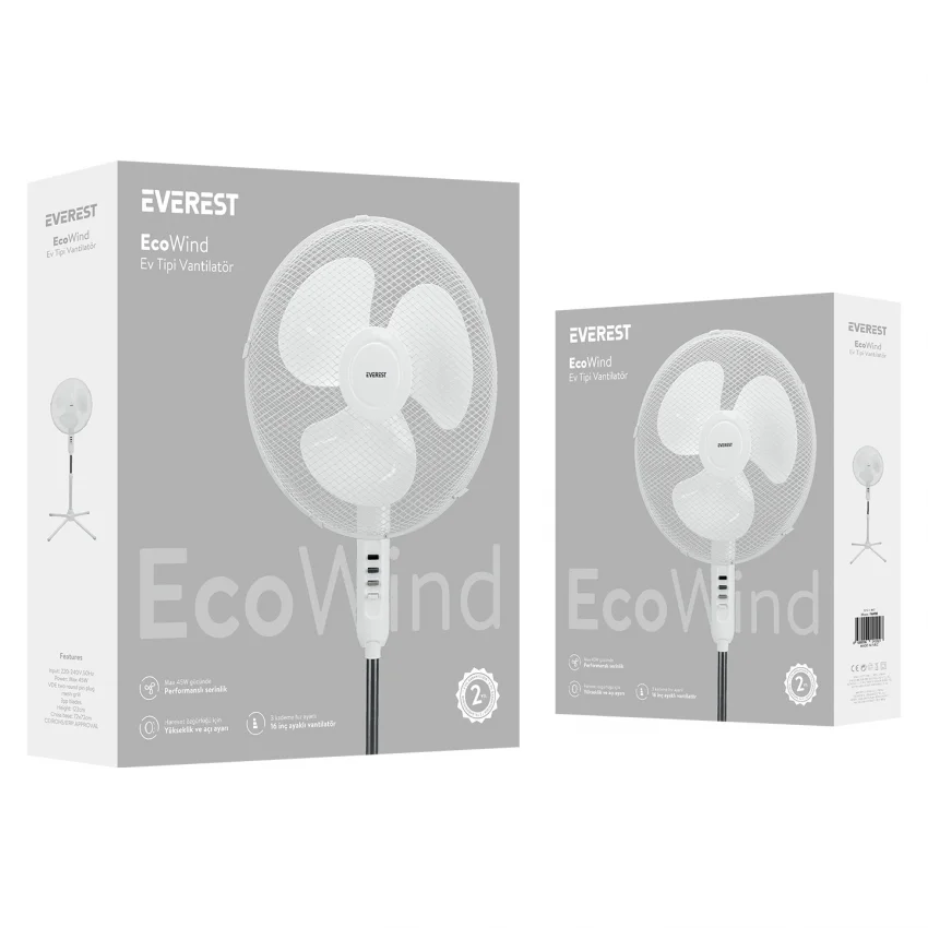Everest EcoWind Ev Tipi Metal Ayaklı Vantilatör 3 Kademeli Beyaz FAN10