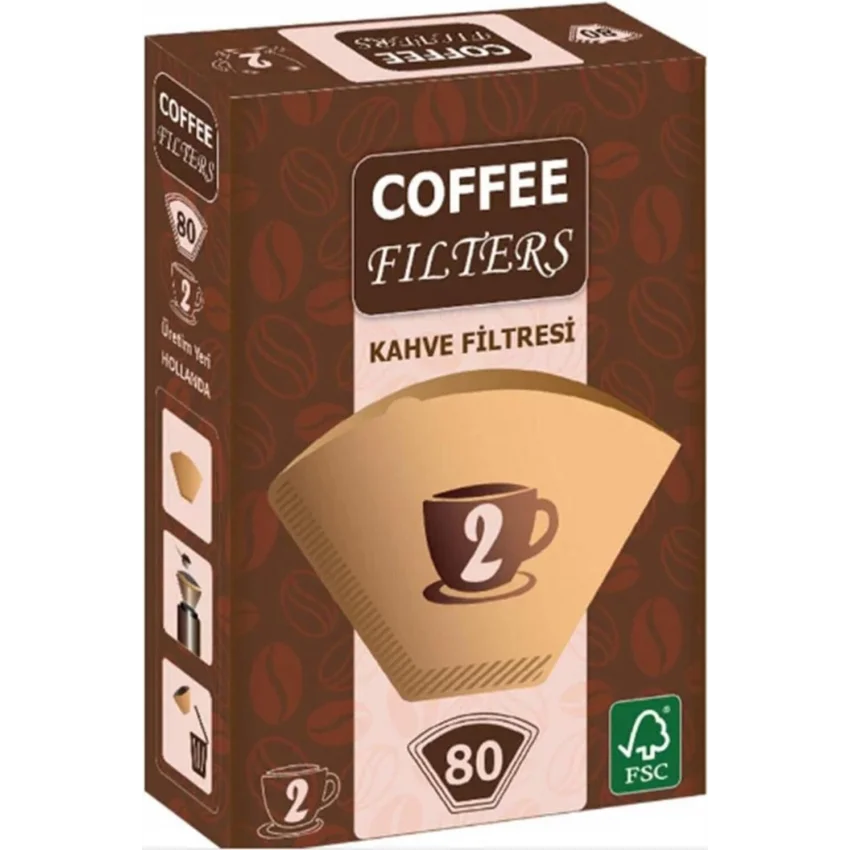 Coffee Filters Filtre Kahve Kağıdı 1x2 Brown No:2 80li Paket