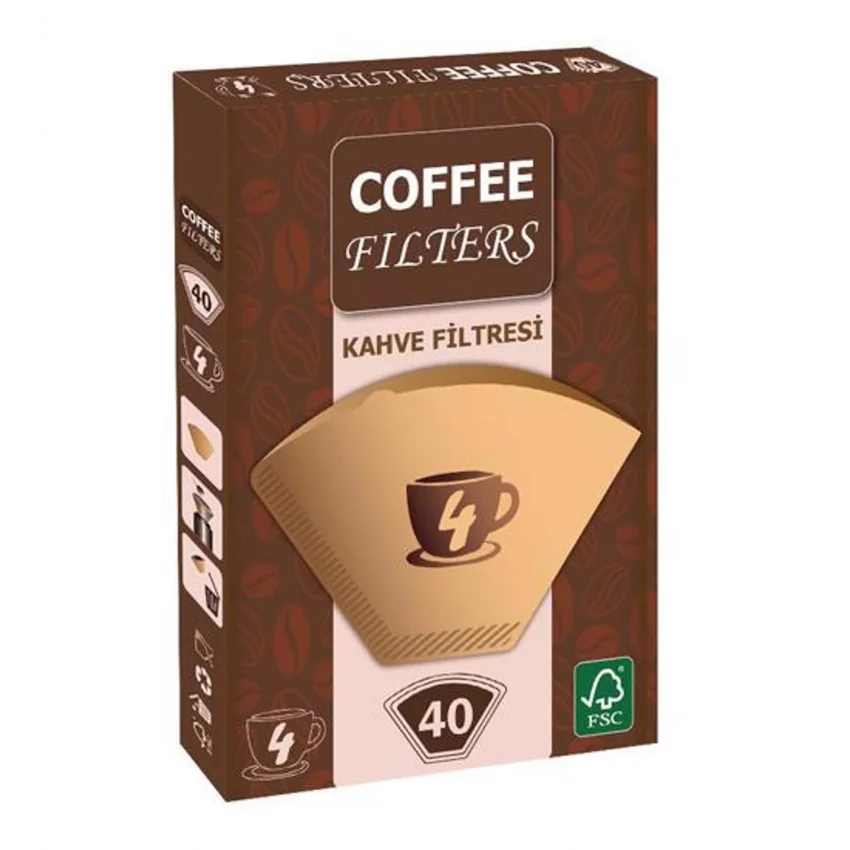 Coffee Filters Filtre Kahve Kağıdı 1x4 Brown No:4 40lı Paket