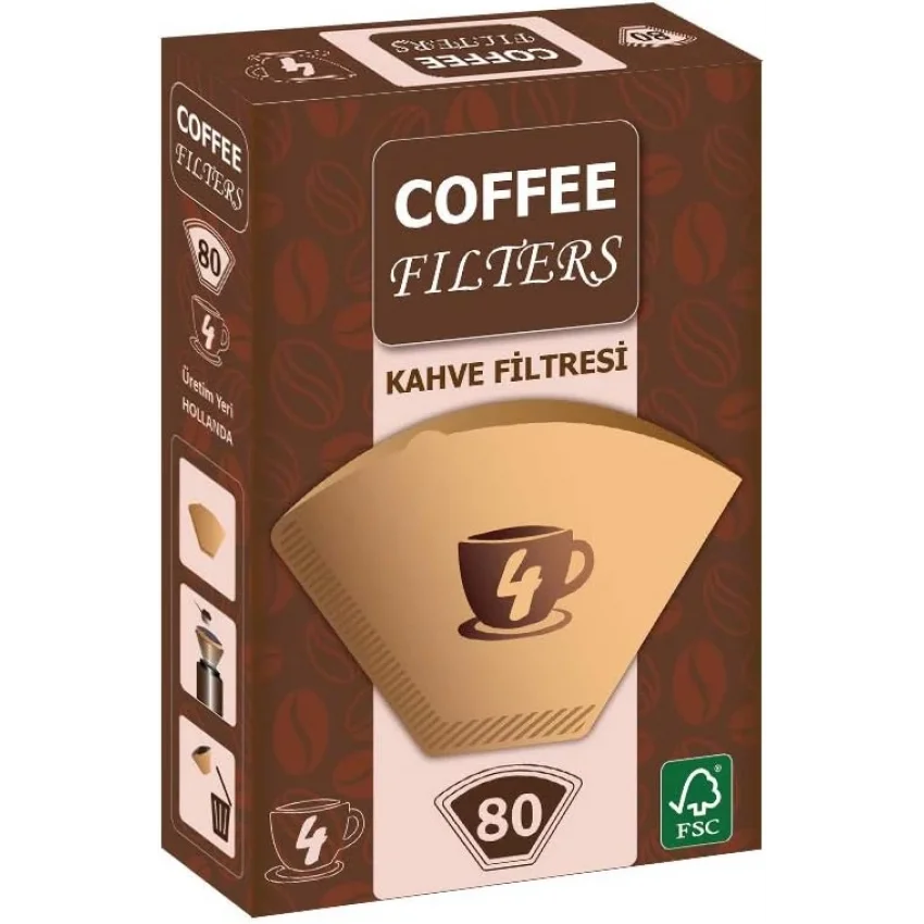 Coffee Filters Filtre Kahve Kağıdı 1x4 Brown No:4 80li Paket
