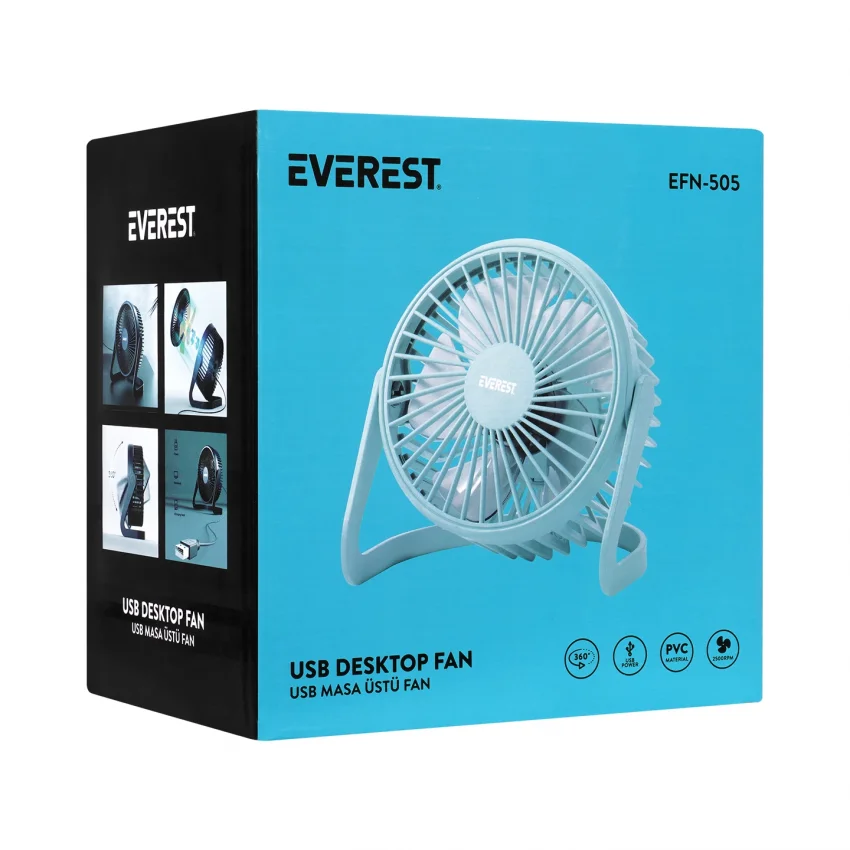 Everest Masaüstü Usb Fan Vantilatör Turkuaz EFN-505