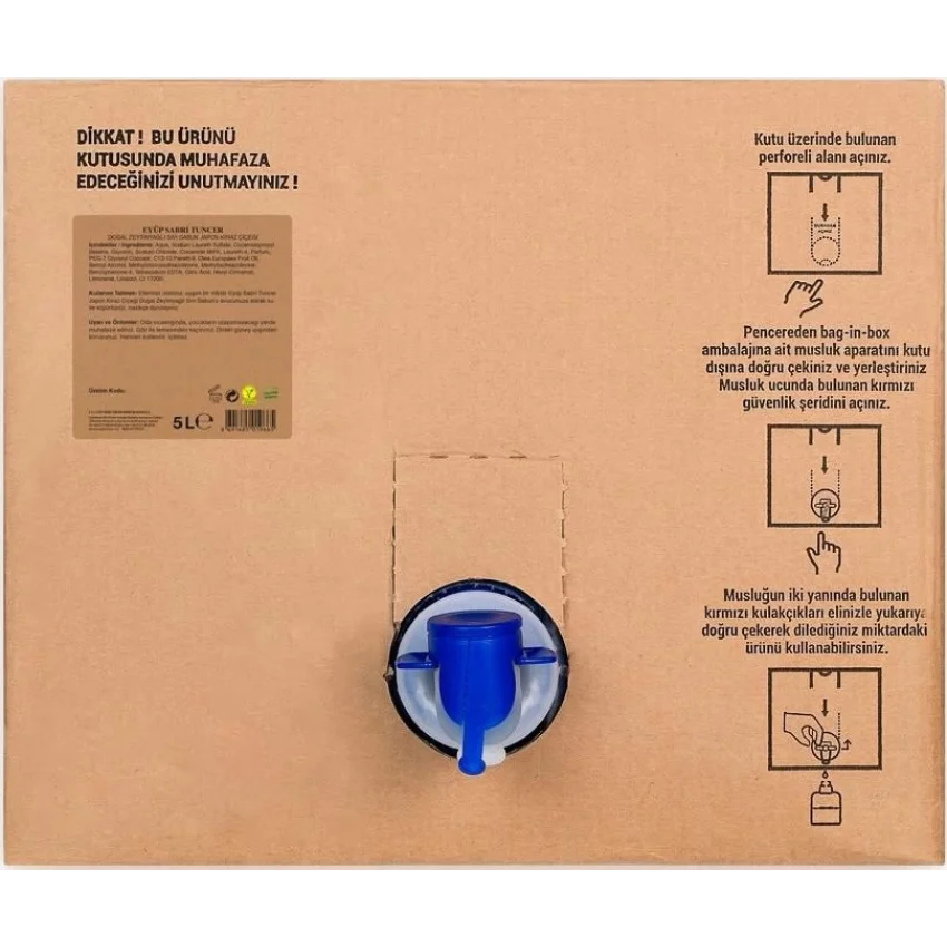 Eyüp Sabri Tuncer Japon Kiraz Çiçeği Doğal Zeytinyağlı Sıvı Sabun, Bag In Box, 5 lt