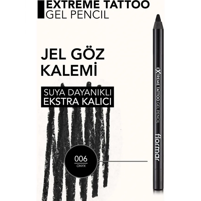 Flormar Kalıcı Jel Dokulu Suya Dayanıklı Göz Kalemi Siyah - Extreme Tattoo Gel Pencil - 006 Onyx