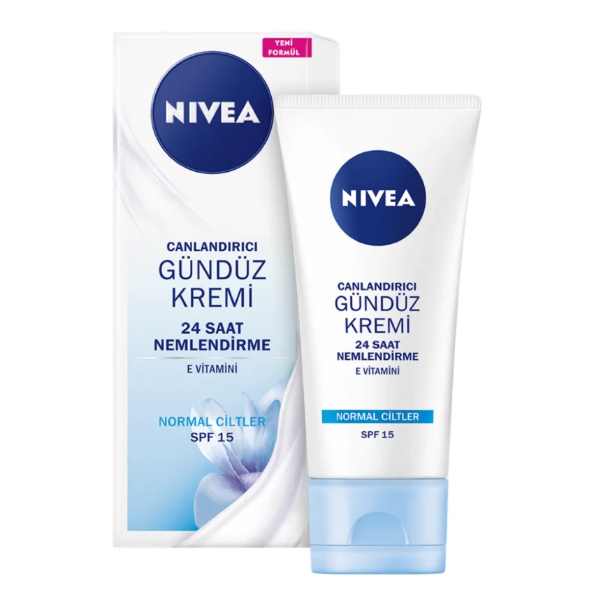 Nivea Essentials Canlandırıcı Gündüz Yüz Bakım Kremi SPF 15, Normal Ciltler, E Vitamini, Lotus Çiçeği, Doğal Manolya Özü, 50 ml