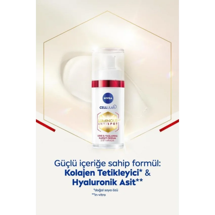 Nivea Luminous630 Leke & Yaşlanma Karşıtı Serum 30 ml, Hyaluronik Asit ve Kolajen Tetikleyici, Cilt Sıkılaştırıcı Serum