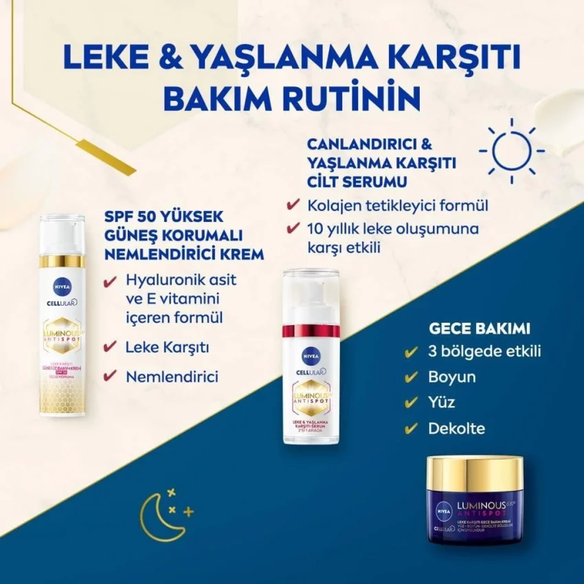 Nivea Luminous630 Leke & Yaşlanma Karşıtı Serum 30 ml, Hyaluronik Asit ve Kolajen Tetikleyici, Cilt Sıkılaştırıcı Serum