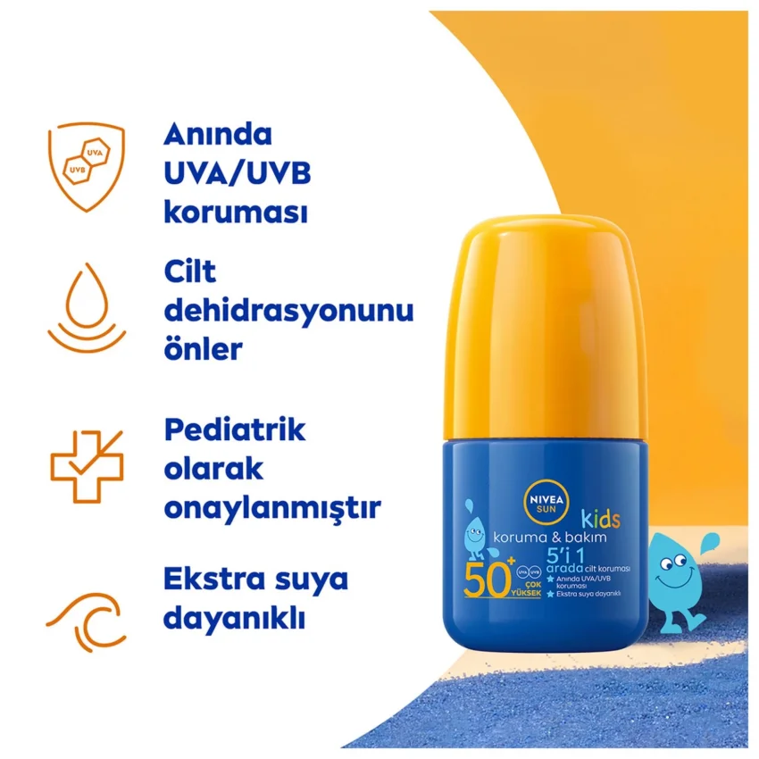 Nivea Sun Çocuklar İçin Hassas Koruma ve Bakım Güneş Koruyucu Roll-On 50ML, SPF50, Uva Uvb Koruması, Suya Dayanıklı