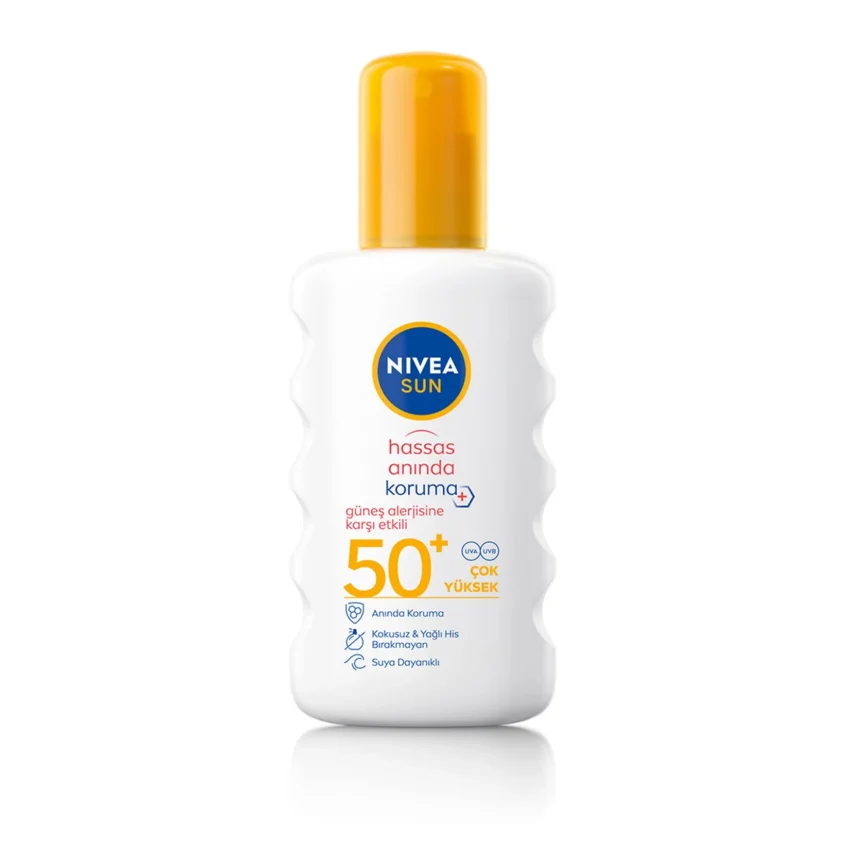 Nivea Sun SPF 50 Anında Koruma Vücut Güneş Spreyi 200ml, Güneş Alerjisine Karşı Etki, Hassas Cilt, UVA UVB