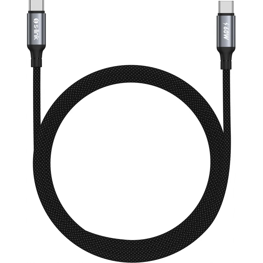 S-link 60W Type-C to Type-C PD Örgülü Şarj Kablosu 1.2m | Armor CC-01