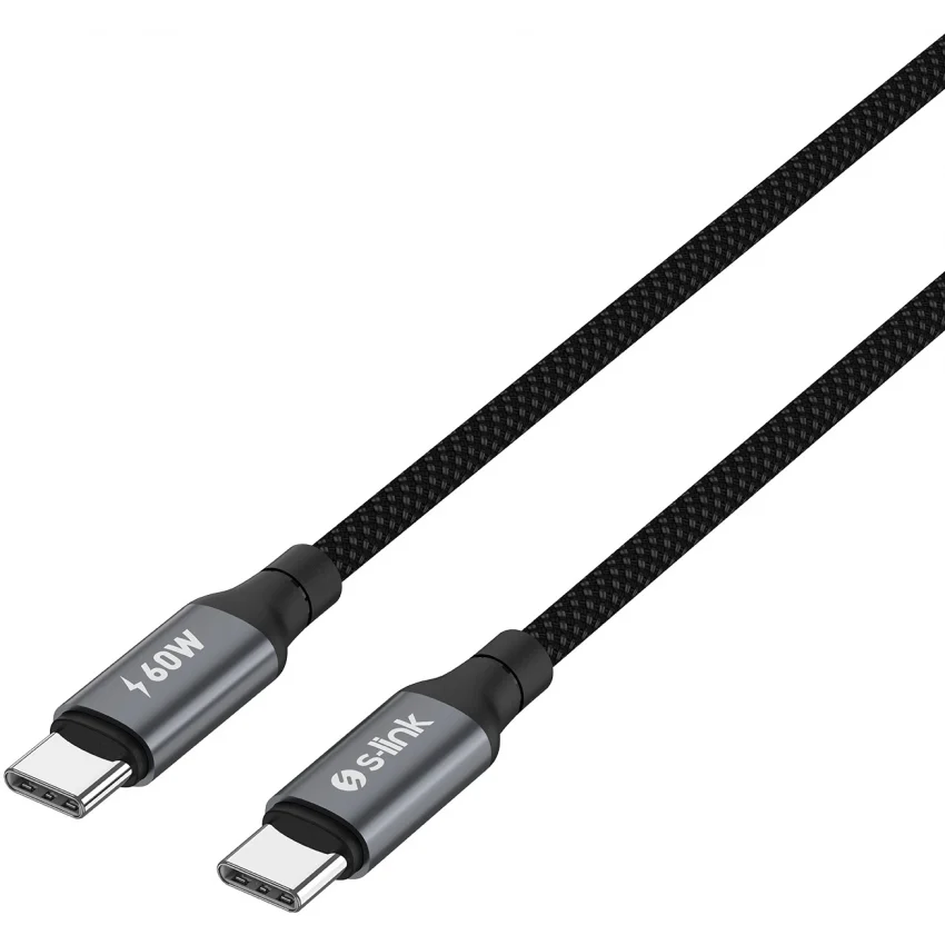 S-link 60W Type-C to Type-C PD Örgülü Şarj Kablosu 1.2m | Armor CC-01