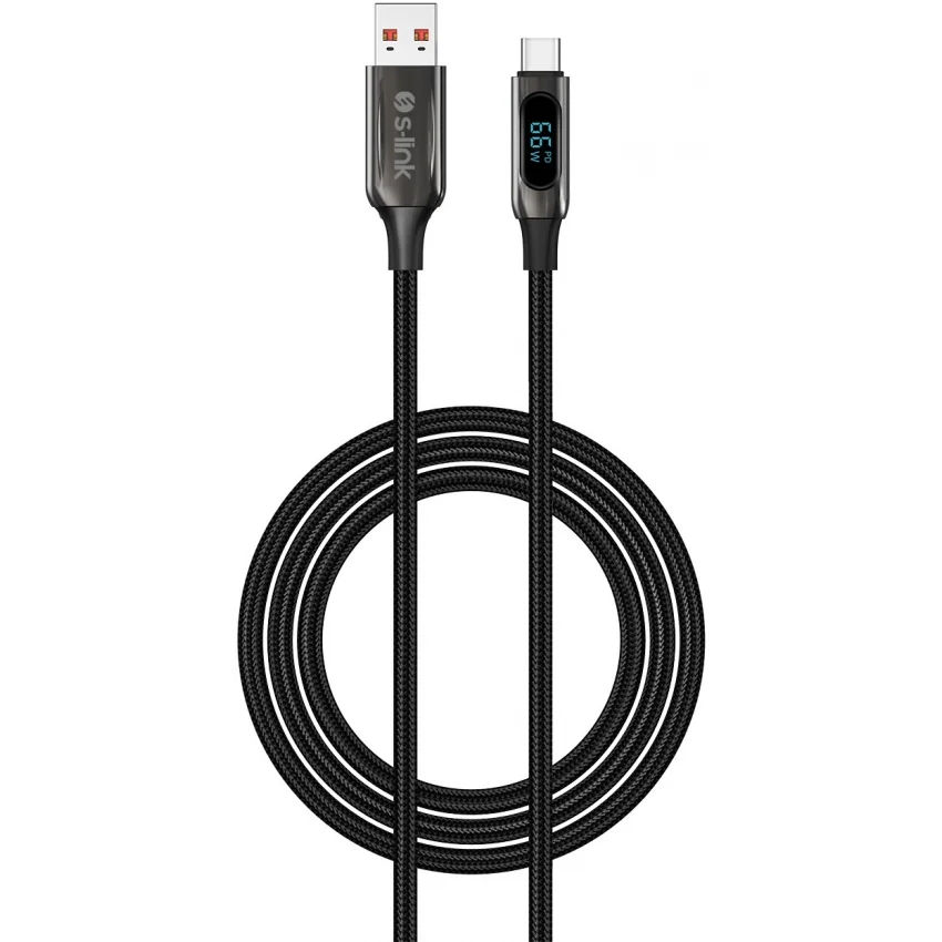S-link 66W USB to Type-C Örgülü LED Başlıklı Şarj Kablosu 1m | UC-066
