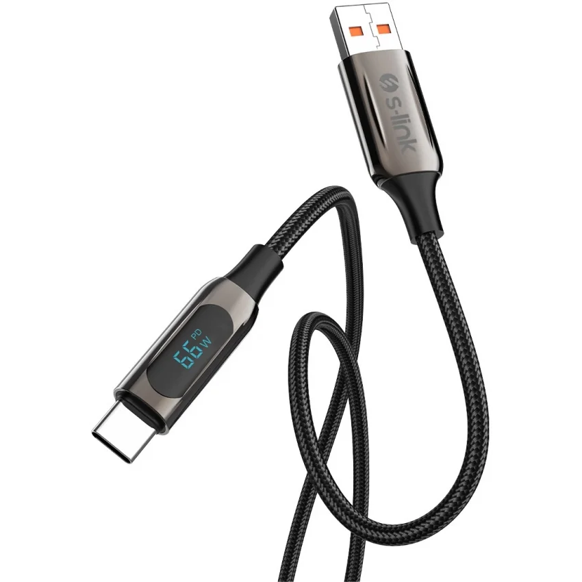 S-link 66W USB to Type-C Örgülü LED Başlıklı Şarj Kablosu 1m | UC-066