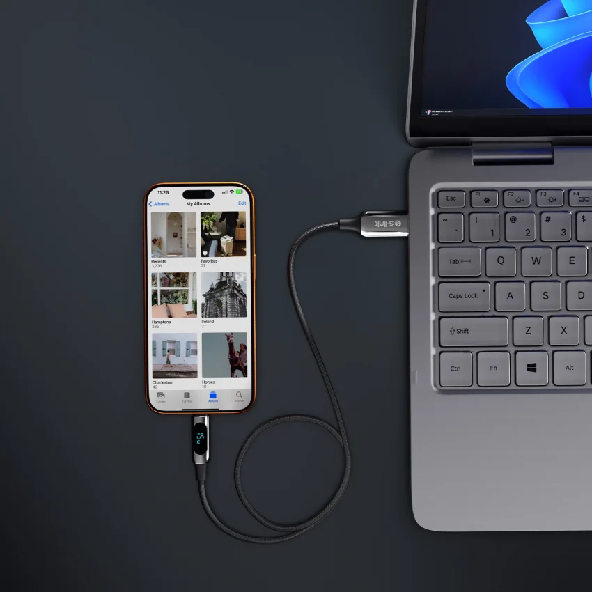 S-link 66W USB to Type-C Örgülü LED Başlıklı Şarj Kablosu 1m | UC-066