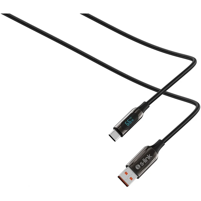 S-link 66W USB to Type-C Örgülü LED Başlıklı Şarj Kablosu 1m | UC-066