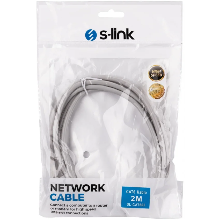 S-link SL-CAT602 2m Gri Cat6 UTP Ethernet Kablosu