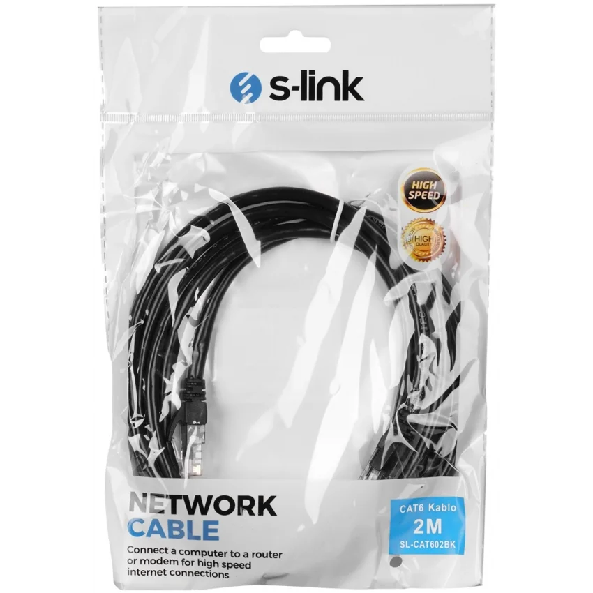 S-link SL-CAT602BK 2m Siyah Cat6 UTP Ethernet Kablosu