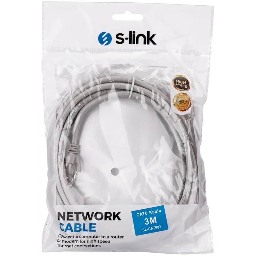 S-link SL-CAT603 3m Gri Cat6 Ethernet Kablosu