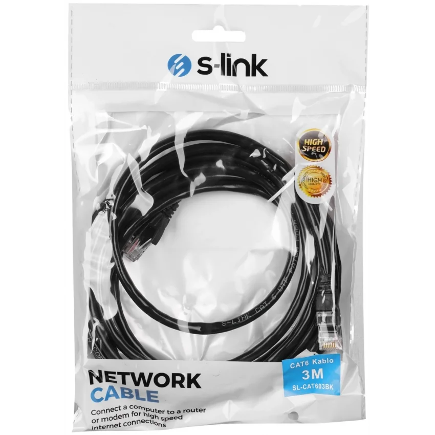 S-link SL-CAT603BK 3m Siyah Cat6 UTP Ethernet Kablosu