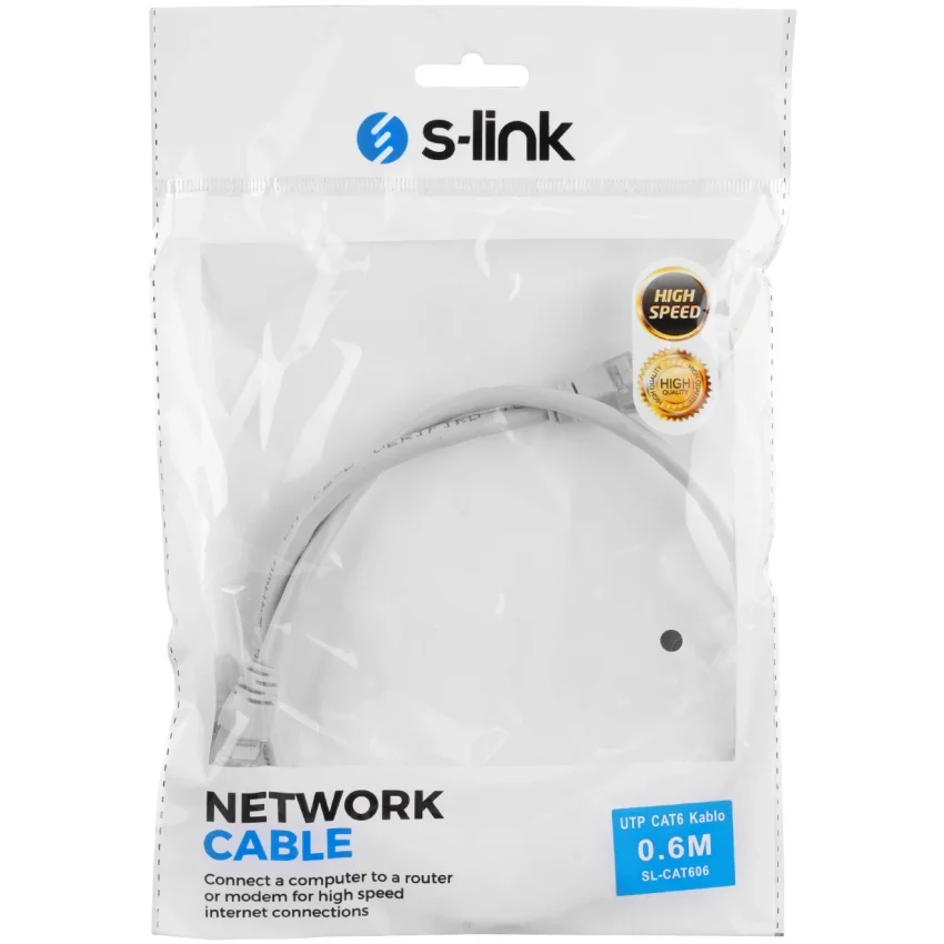 S-link SL-CAT606 0.6m Gri Cat6 UTP Ethernet Kablosu