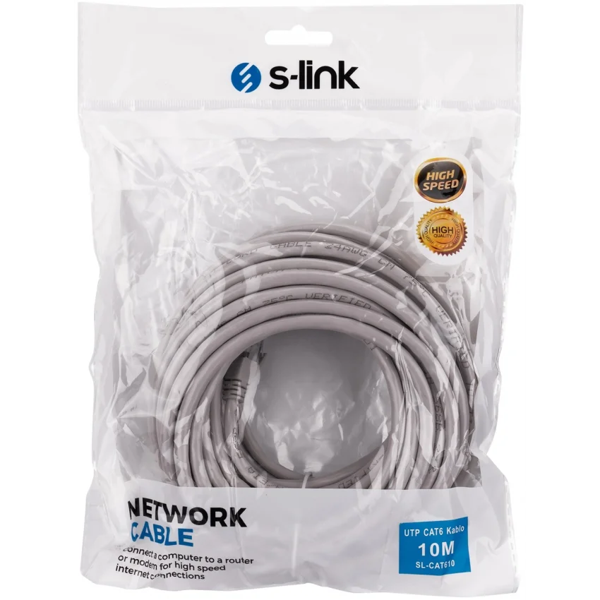 S-link SL-CAT610 10m Gri Cat6 UTP Ethernet Kablosu