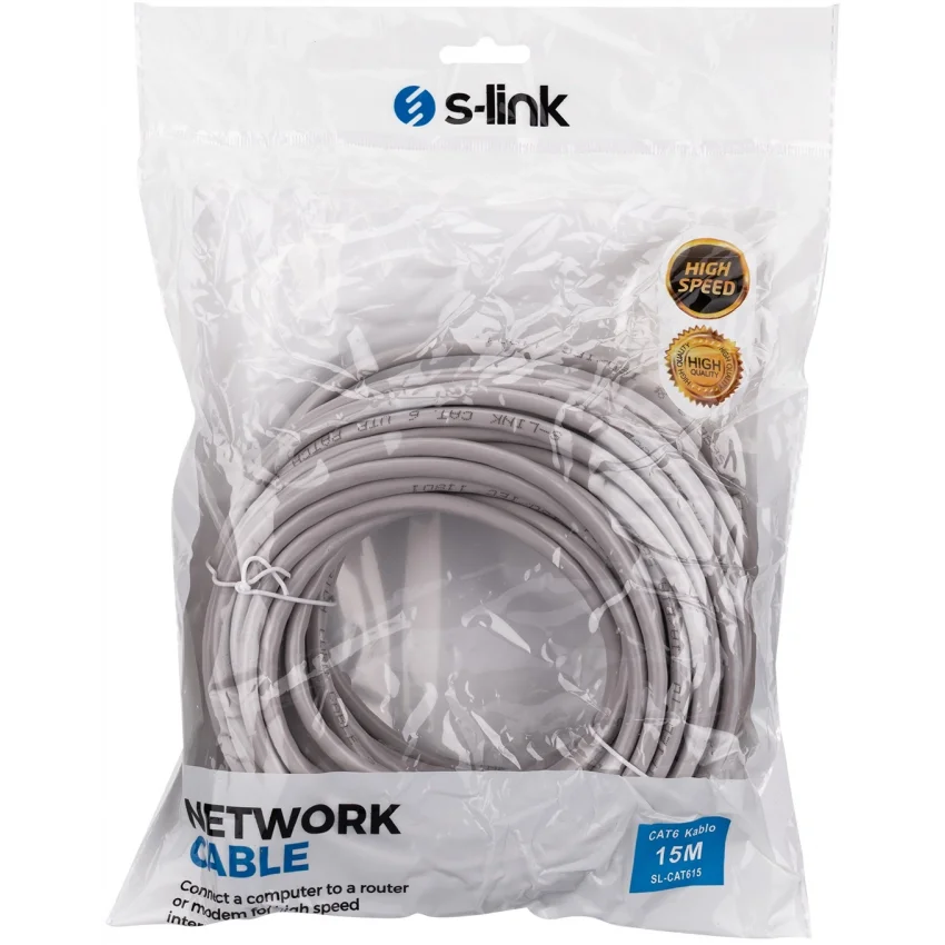S-link SL-CAT615 15m Gri Cat6 UTP Ethernet Kablosu