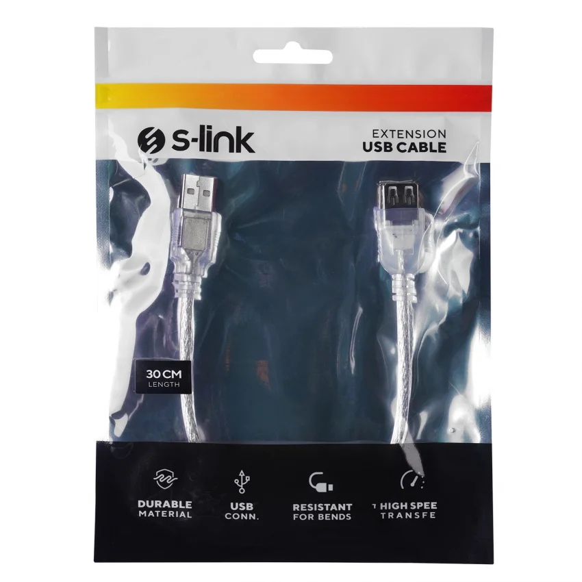 S-link USB 2.0 Uzatma Kablosu 30cm AM to AF Şeffaf | SL-AF30
