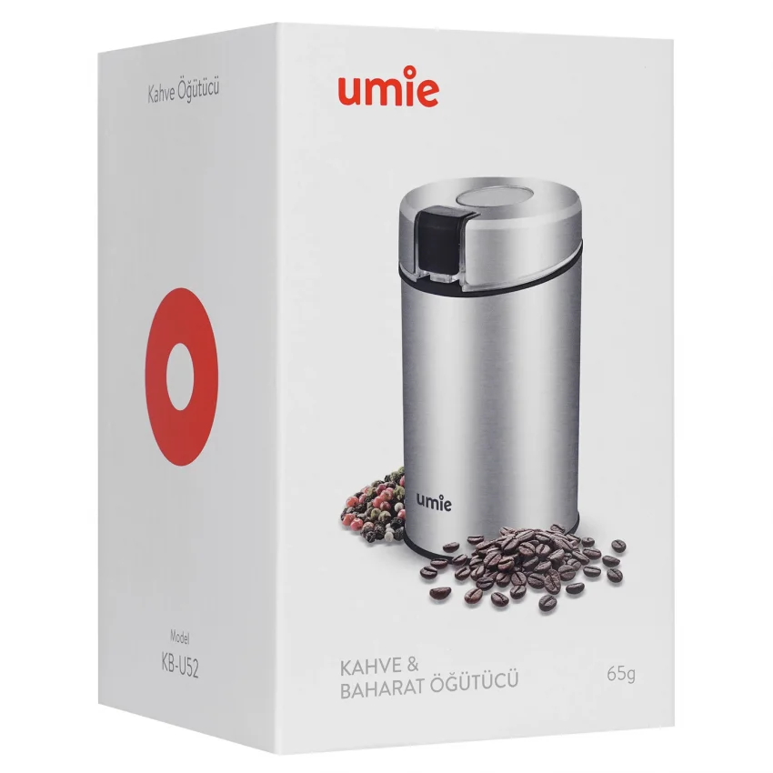 Umie Kahve ve Baharat Öğütücü Paslanmaz Çelik, 65 gr Kapasite, Siyah 160 w, KB-U52