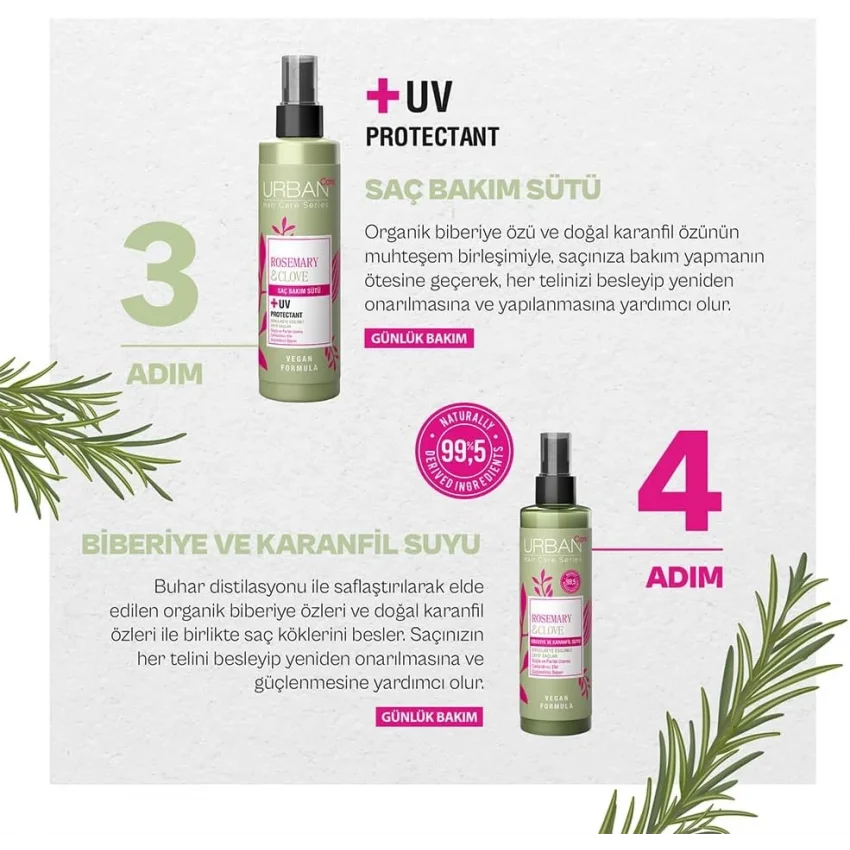 Urban Care Rosemary & Clove Biberiye ve Karanfil Suyu % 99.5 Doğal ve Saf 150 ml