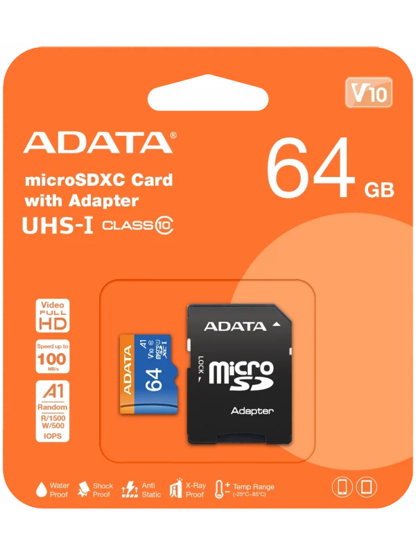 ADATA Premier 64GB Micro SD Hafıza Kartı | AUSDX64GUICL10A1-RA1