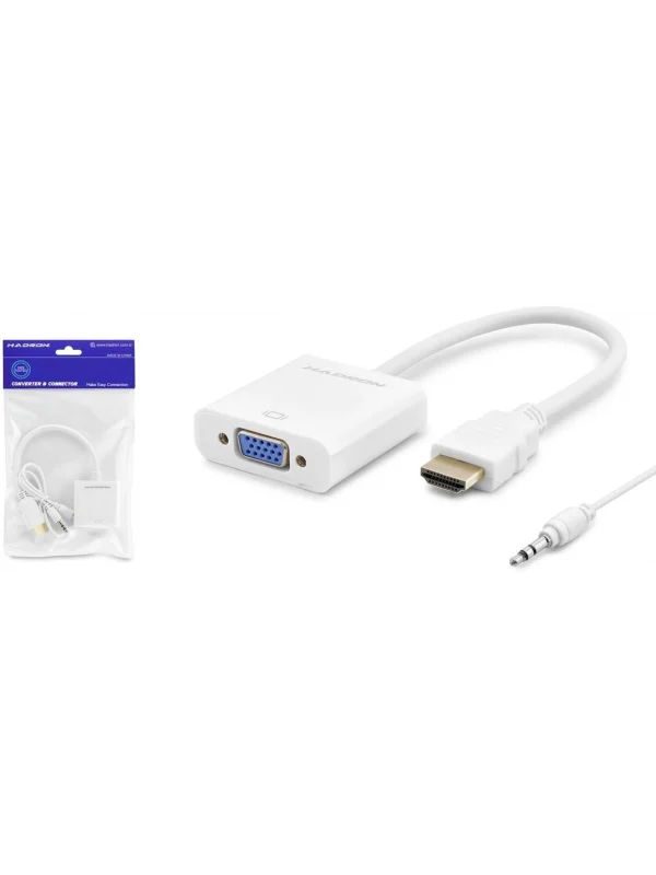 Hadron HDMI to VGA Ses Çıkışlı Dönüştürücü Beyaz - HDX2019