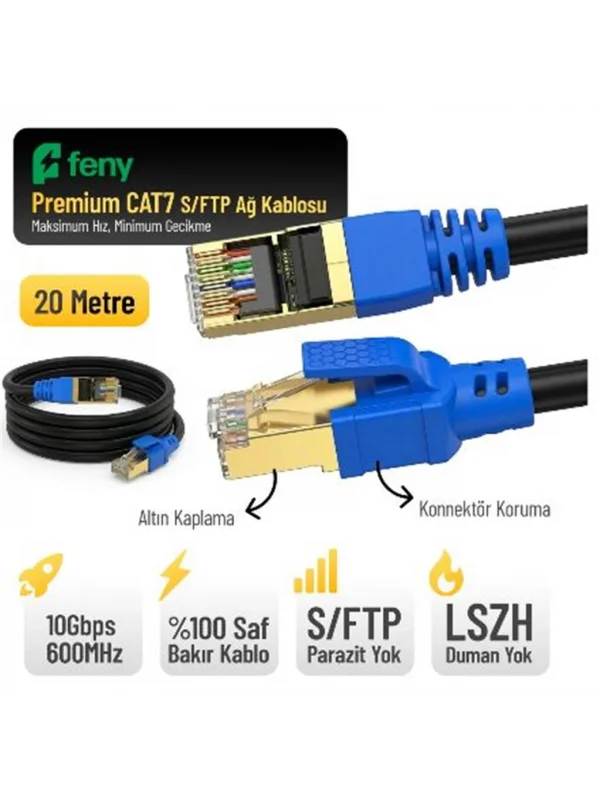 Feny Cat7 Ethernet Kablosu 20 Metre S/FTP LSZH | FN-CAT7LS20