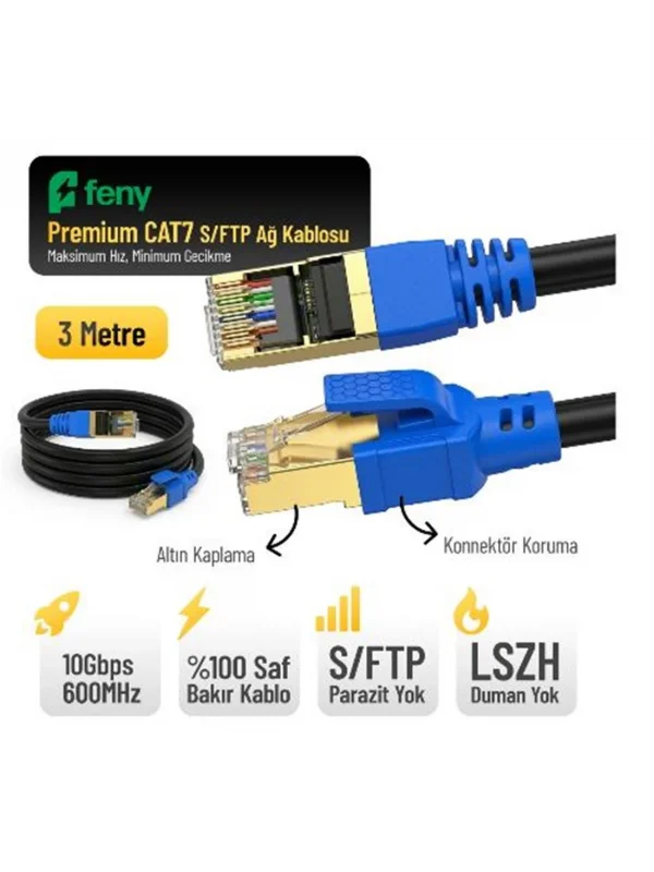 Feny Cat7 Ethernet Kablosu 3 Metre S/FTP LSZH | FN-CAT7LS03