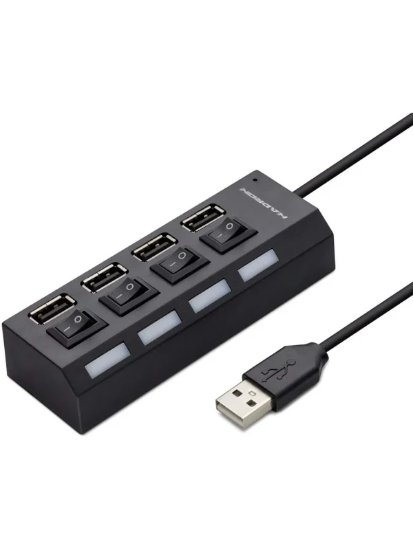 Hadron USB Hub 4 Port Anahtarlı USB Çoğaltıcı Siyah | HDX7008
