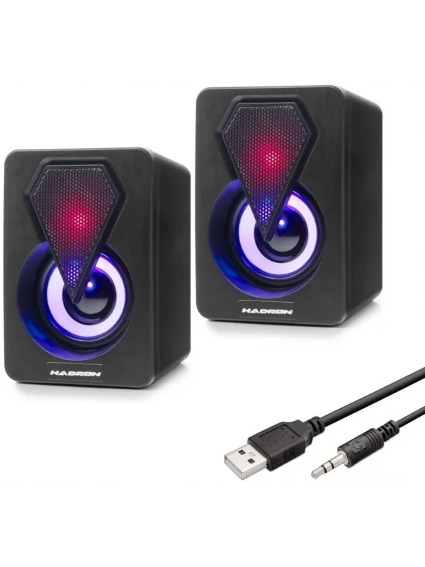Hadron Masaüstü Hoparlör 1+1 LED Işıklı Siyah | HD6053