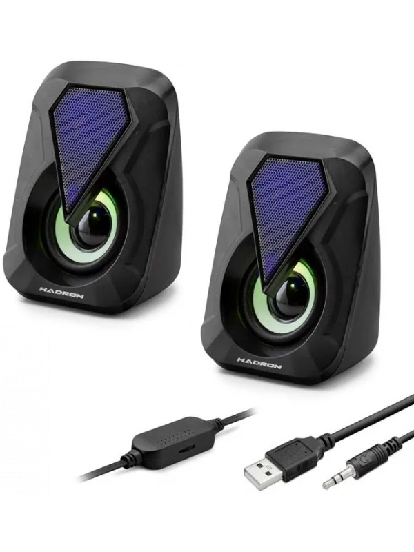 Hadron Masaüstü Hoparlör 1+1 LED Işıklı Siyah | HD6054