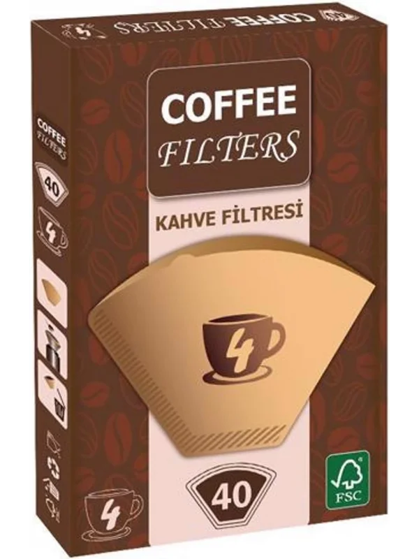 Coffee Filters Filtre Kahve Kağıdı 1x4 Brown No:4 40lı Paket