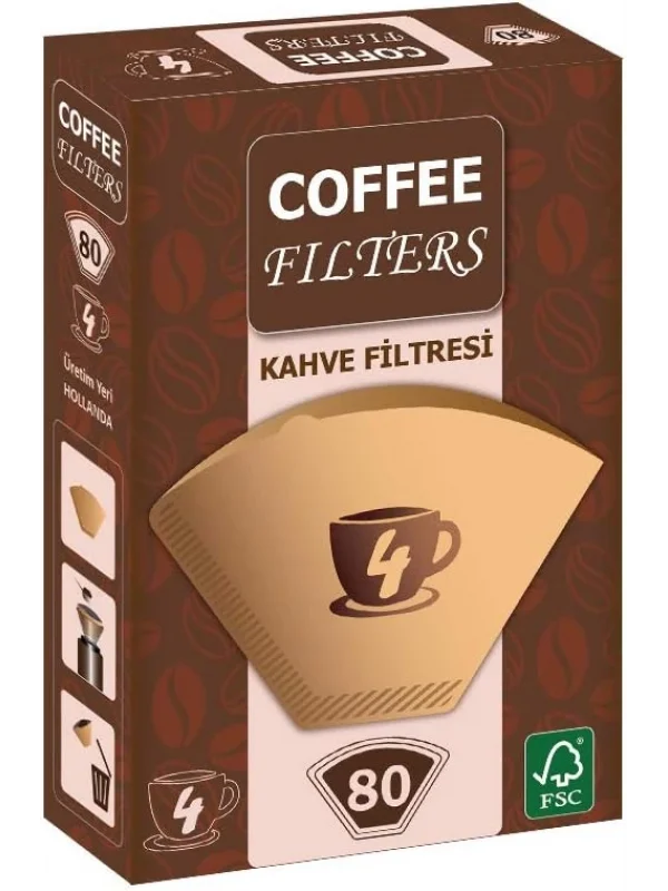 Coffee Filters Filtre Kahve Kağıdı 1x4 Brown No:4 80li Paket