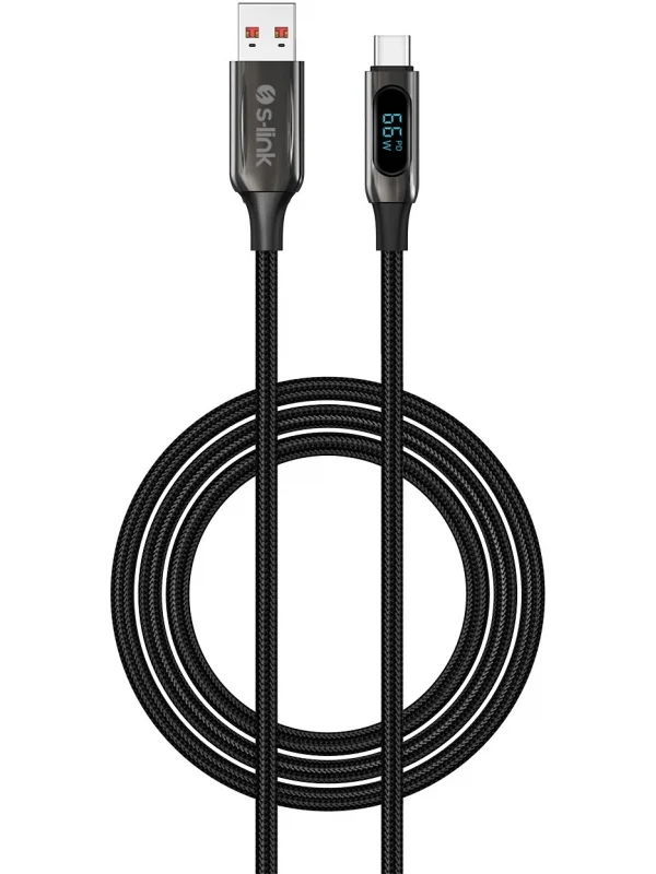 S-link 66W USB to Type-C Örgülü LED Başlıklı Şarj Kablosu 1m | UC-066