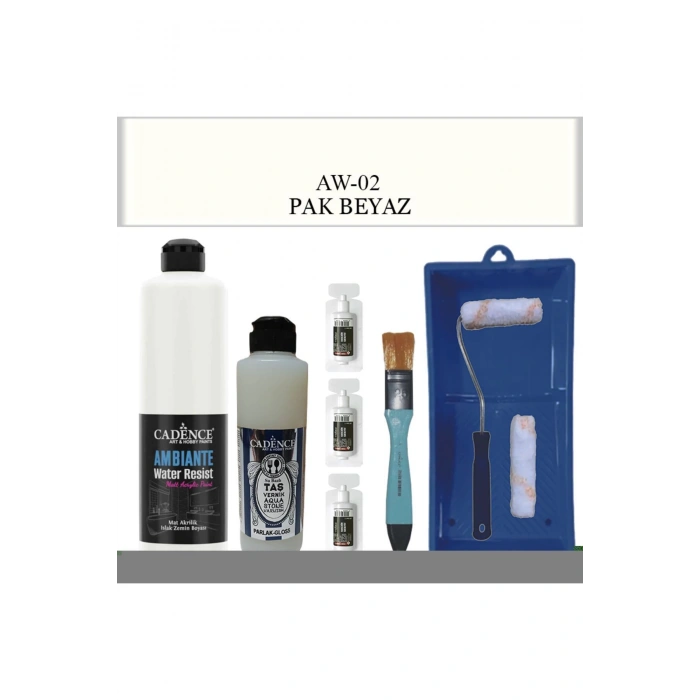 Cadence Boya Fayans Tezgah B-Ambiente Islak Zemin Aw-02 PakBeyaz 500Ml Katalizör 30Gr Taş Vernik 250 Saten Rulo Set