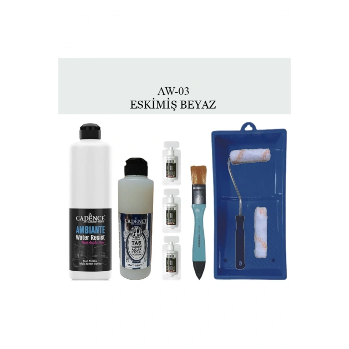 Cadence Boya Fayans Tezgah B-Ambiente Islak Zemin Aw-03 Esk.Beyaz 500Ml Katalizör 30Gr MAT Taş Vernik 250 Saten Rulo Set