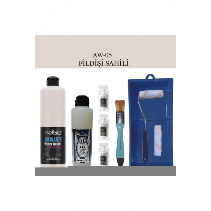 Cadence Boya Fayans Tezgah B-Ambiente Islak Zemin Aw-05 Fildişi S. 500Ml Katalizör 30Gr Taş Vernik 250 Saten Rulo Set