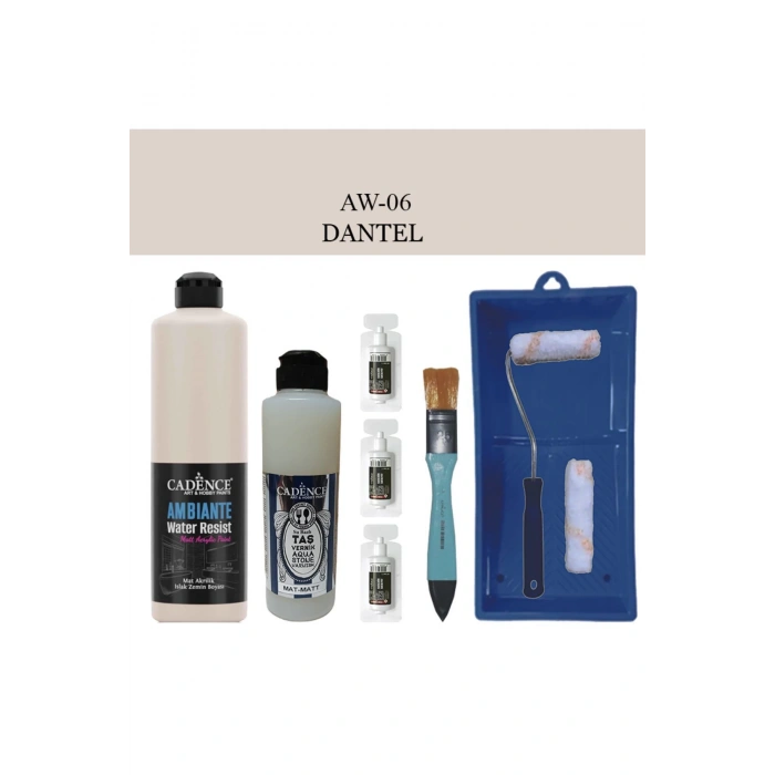 Cadence Boya Fayans Tezgah B-Ambiente Islak Zemin Aw-06 Dantel 500Ml Katalizör 30Gr MAT Taş Vernik 250 Saten Rulo Set