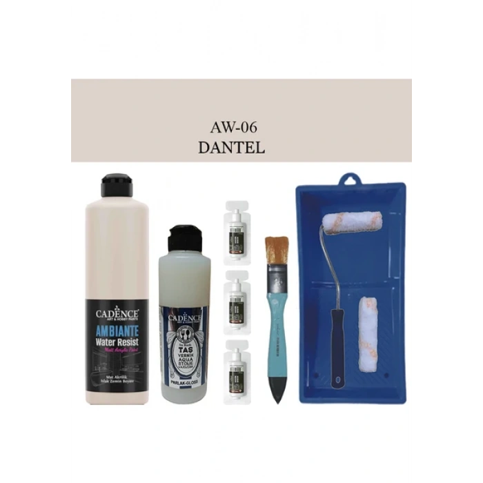 Cadence Boya Fayans Tezgah B-Ambiente Islak Zemin Aw-06 Dantel 500Ml Katalizör 30Gr Taş Vernik 250 Saten Rulo Set