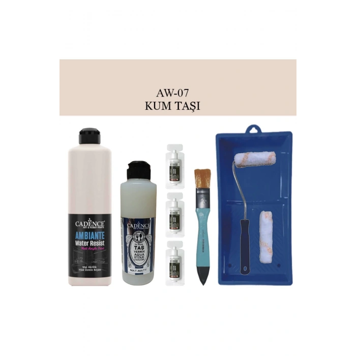 Cadence Boya Fayans Tezgah B-Ambiente Islak Zemin Aw-07 Kumtaşı 500Ml Katalizör 30Gr MAT Taş Vernik 250 Saten Rulo Set