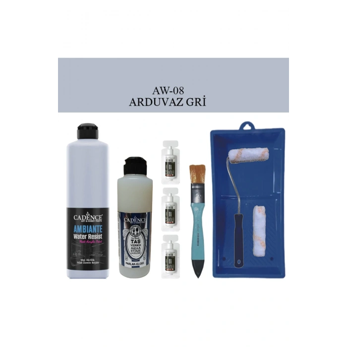 Cadence Boya Fayans Tezgah B-Ambiente Islak Zemin Aw-08 Ard.Gri 500Ml Katalizör 30Gr Taş Vernik 250 Saten Rulo Set