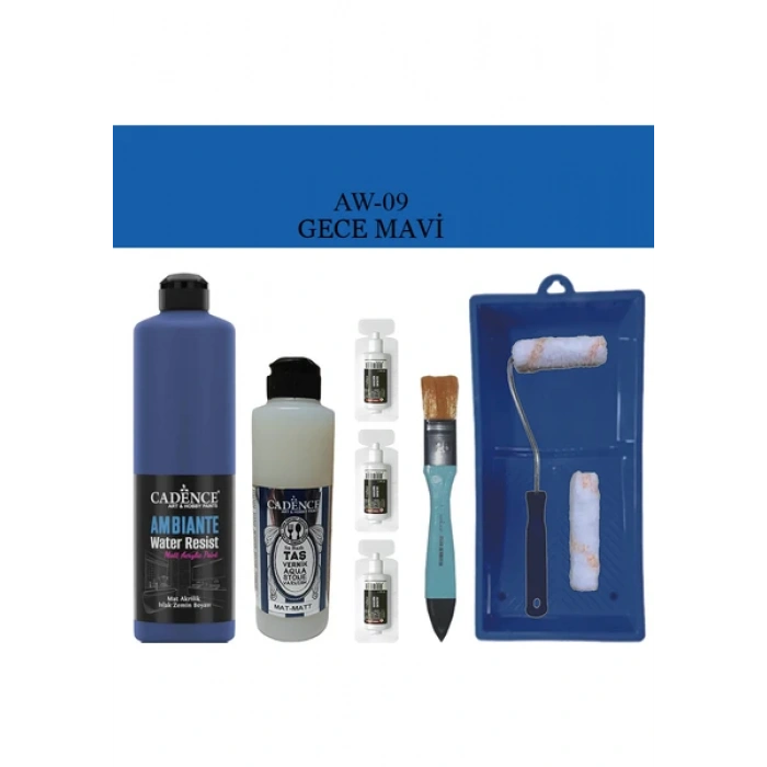 Cadence Boya Fayans Tezgah B-Ambiente Islak Zemin Aw-09 Gece Mavisi 500Ml Katalizör 30Gr MAT Taş Vernik 250 Saten Rulo Set